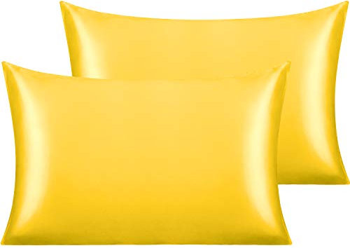 NTBAY Silk Satin Pillowcases - Satin Pillowcase for Hair and Skin, Pillow Cases 2 Pack with Envelope Closure, 50x75 cm, Yellow