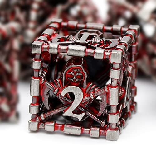 DND Würfel, Metall Spielwürfel Dungeons and Dragons Würfel Set HNCCESG Hohle Sensenmann D&D Würfel Polyedrische Würfelset für Pathfinder MTG RPG DND Dice Set W20 W12 W10 W8 W6 W4 (Tod Blut)