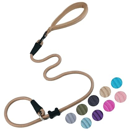 Slip Lead Dog Leash Strong Nylon Rope Leash with Comfortable Handles and Walking Training Lead for Small Medium Large Dogs (Khaki, 1/2×4ft)