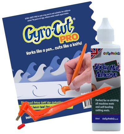 Gyro-Cut Genuine PRO Starter Set - Cutting Tool with Sticky Mat Adhesive - Rotating Standard Cut Paper Blade - Stencil Making and Scrapbooking - Compatible with CRICUT
