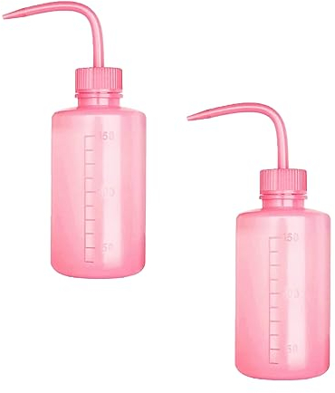 Gunwon 2Pcs Pink Safety Wash Bottle Plastic Squeeze Bottle with Cap,No Spill Bend Mouth Watering Cans Scale Labels Safety Wash Bottle,Safety Lab Narrow Mouth Plastic Squeeze Bottles for Plan Lab