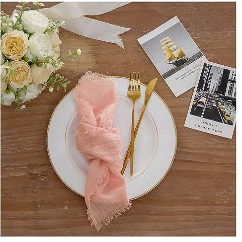 Yurosiay Lot de 6 serviettes en gaze - 30 x 30 cm - En tissu à franges - Fabriquées à la main - Avec franges - Lavables - Style bohème - Pour mariage, fête - Rose