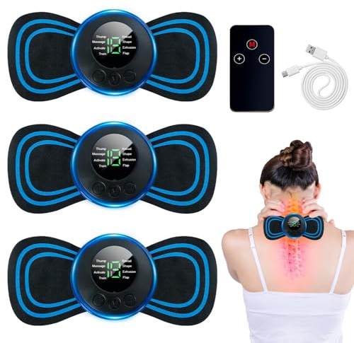 Mineup Ems Massagegerät, 3 Stück Nackenmassagegerät, Tragbar Nacken Massagegerät mit Fernbedienung, 8-Modi 19-Levels Mikrostrom, Schulter Nacken Massager, Zervixmassage für Brust Knie Bein