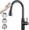 CREA Touch Sensor Wasserhahn Armatur Küche ausziehbar, Küchenarmatur mit Brause drei Wasserstrahlarten, Hochdruck Einhebelmischer Spültischarmatur 360° Schwenkbar aus Edelstahl, schwarz matt