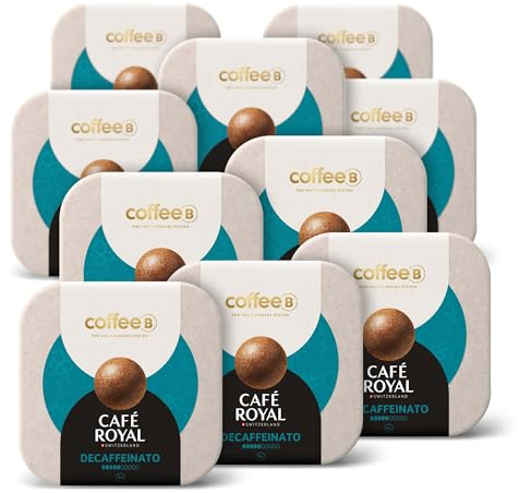 90 Coffee Balls Decaféiné - Boules de café haut de gamme 100% compostable - Spécialement conçues pour l'utilisation de la machine à café CoffeB by Café Royal