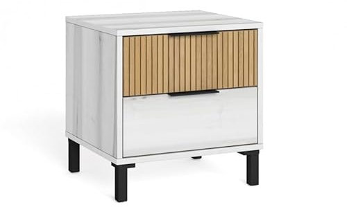 Genérico Dormitorio de Matrimonio Moderno - Cabecero/Mesitas/Cómoda Pata Alta - Acabado en Albo con Naturale Rayado (Mesita)