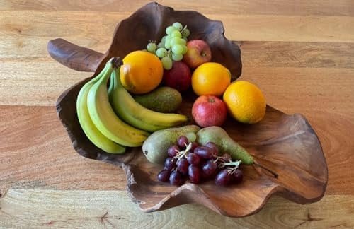 My Square Mile Leaf Wooden Decorative Bowl, Fruit Rustic Platter Tray Dish Kitchen Dining Centrepiece