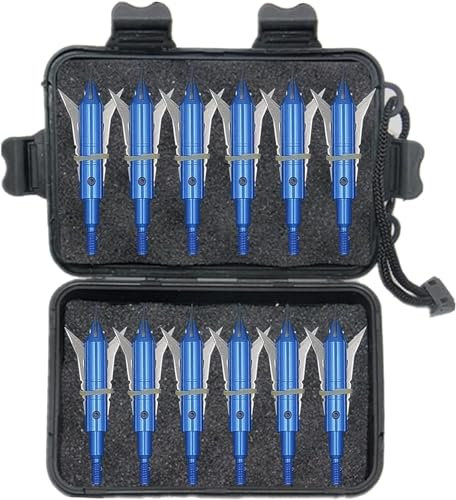 biubiusot 12er Pfeilspitzen 100 Körnern Jagdspitzen Armbrust Erwachsene Jagd Pfeile für Bogenschießen Carbonpfeile Glasfaserpfeil Compoundbogen Bogen mit Aufbewahrungsbox (E) (Blau)