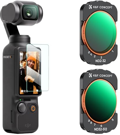 K&F Concept Variable ND2-32 + ND32-512 Filter Kit Compatible with DJI Osmo Pocket 3, Waterproof Neutral Density Filters Adjustable ND for Action 4