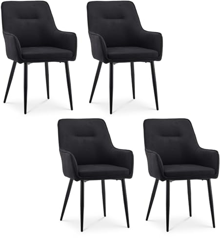 CLIPOP Esszimmerstuhl 2er Set mit Armlehne Küchenstuhl Polsterstuhl Wohnzimmerstuhl Sessel Sitzfläche aus Leinen mt Loungesessel Set für Esszimmer,Wohnzimmer (2er Set, Leinen Schwarz)