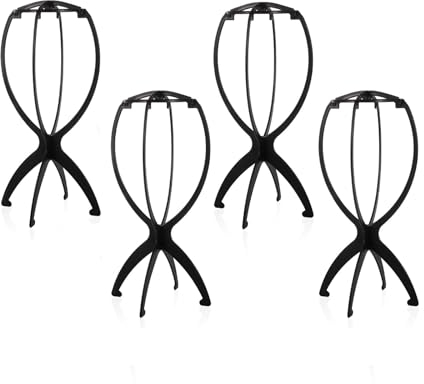 Qinsky Titulaire Perruque,4 PCS Support de Perruque Pliable Perruque Sèche en Plastique Noir Perruque Stockage Organisateur Perruque Outil D'affichage pour Femmes Hommes