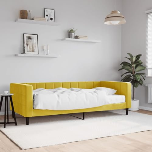 Rantry Tagesbett mit Matratze Schlafsofa Bettsofa Lattenrost Loungesofa Gästebett Bettgestell Gästebett Einzelbett für Schlafzimmer Gelb 90x200 cm Samt