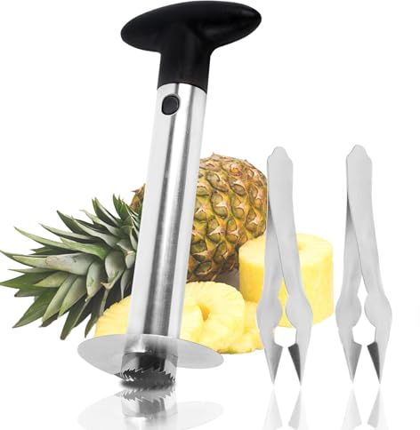 MEGAVOW Ananas Entkerner, Ananasschneider aus Edelstahl, Ananasausstecher Ananas Schäler Entkerner Küche Werkzeug mit 2 Stück Strunkentferner