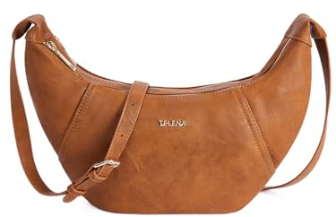 Telena Crossbody Moon Bag Damen Umhängetasche Klein Halbmond Tasche Schultertasche Bauchtasche mit Verstellbarer Schultergurt Braun