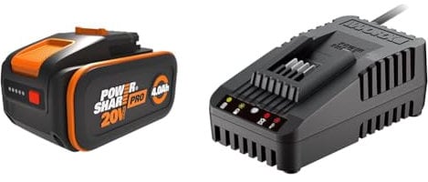 WORX - Batterie Powershare Pro au Lithium-ION 20V - 4Ah - WA3644 & Chargeur 20 V Li-ION 2.0 A - WA3880 - pour Outils WORX sans Fil POWERSHARE - Garantie 2 Ans