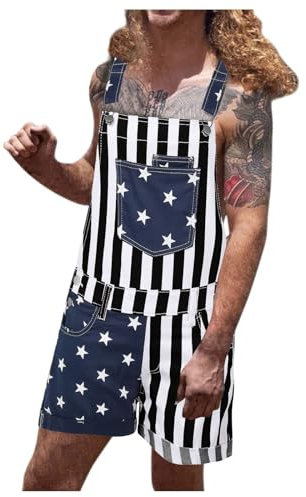 Beokeuioe Salopette da uomo, taglie forti, stile retrò, abbigliamento da lavoro, largo, unisex, a righe, con stampa, pantaloni da lavoro, pantaloni da lavoro, pantaloni cargo a maniche corte, A2