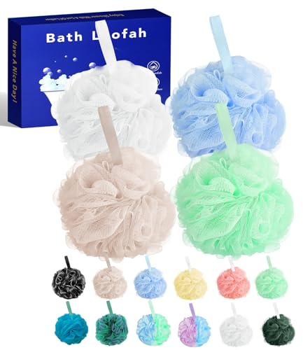 Ufacai loofah,Bath loofah,Bath Sponge,Shower loofahs Shower Sponge for Women and Men,Pack of 4 (Grey Green Blue White)