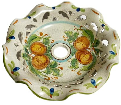 Piatto in ceramica ricambio per lampadario firmato e decorato a mano dai maestri ceramisti di santo stefano di camastra art. limoni antic