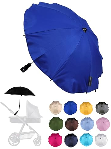 Parasole universale [Ombrellone per passeggino] Buggy Protezione UV 50+ con supporto universale per tubi rotondi e ovali regolabili, Blu
