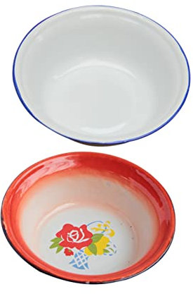 Amosfun 2pezzi Lavandino Smaltato Lavabo Vintage Lavabo Smaltato Retrò Ciotola Portaoggetti Per Alimenti Bordi Lisci Facile Da Pulire Stabile Da Posizionare Non Occupa Spazio