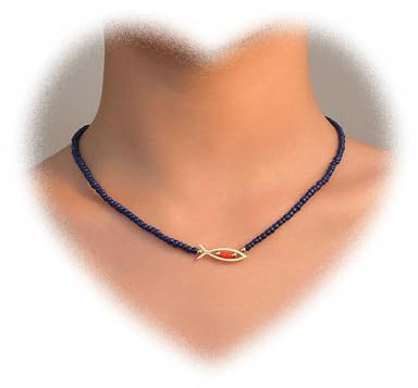 Crymystal Bohemian Fisch Anhänger Halskette blaue Perlen Halskette Gold Hohl Fisch Halskette Kette Minimal Fisch Halskette Schmuck Frauen und Teenager Geschenke