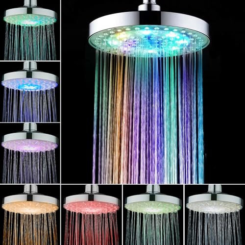 JINYOMFLY Regendusche Duschkopf LED, 6 Zoll Regendusche mit LED, Regendusche LED Duschkopf mit Farbwechsel, Kopfbrause Duschkopf mit Licht, 7 Farben Wechseln Automatisch