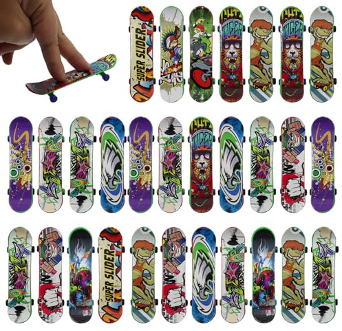 POPAPIE 30 Stück Mini Skateboard Fingerskateboards Set Zufällige Muster Fingerboard für Finger Professionelles Finger Skateboard Spielzeug für Kindergeburtstag Kreatives Gastgeschenke