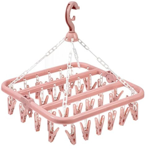 Percha de Calcetines, Tendederos Plegables, Colgante con 32 Pinzas, Tendedero para Calcetines,Tenderetes Interior Exterior, Colgadores Plegables para Tender Ropa, Calcetines,Ropa Interior, Rosa