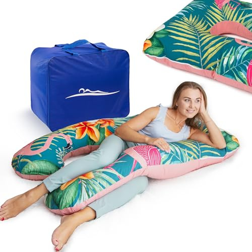 MKS Coussin de Grossesse pour Dormir 100x150 cm – Oreiller de Grossesse Ergonomique en U – Grand Support d’Allaitement – Accessoire maternité Lavable en Bambou Doux – (Coton/Flamant Rose)