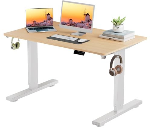 HOMAVO Bureau 60x110 cm, électrique, réglable 70–117 cm, avec mémoire et Anti-Collision, idéal pour Bureau, télétravail et Gaming (Couleur Bois Naturel)
