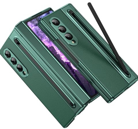 Ailicici Coque de protection pour Samsung Galaxy Z Fold 3 - Avec film de protection d'écran et protection des charnières - En cuir - Anti-chocs - Avec stylet S