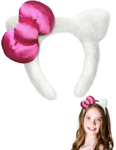 Katzen Ohren Haarreif, Rose Schleife Stirnband, Katzenohren Stirnbänder Headband, Katzen Haarschmuck Kostüm Accessoire für Kinder und Erwachsene Geburtstags Halloween Weihnachten Cosplay