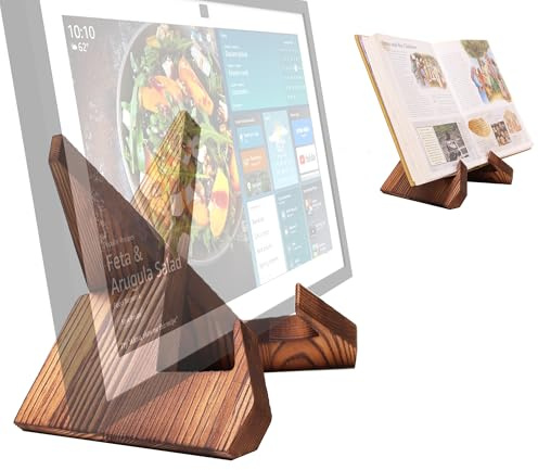 Solid Wood Tablet Computer Stands Compatible for Echo Show 15,Echo Show 21,Support Both Horizontal and Vertical Modes.and Suitable for Cookbook Stand Holder Display. (Dark Brown)