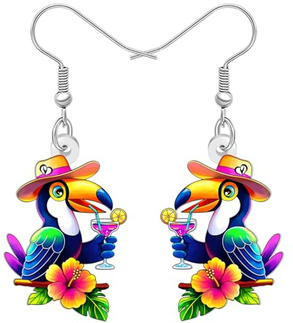 DOWAY Acryl Niedlich Tukan Tropischen Vogel Ohrringe Hängend Floral Margarita Glas Sommer Schmuck Geschenke für Vogelliebhaber Frauen Mädchen Mama (bunt)