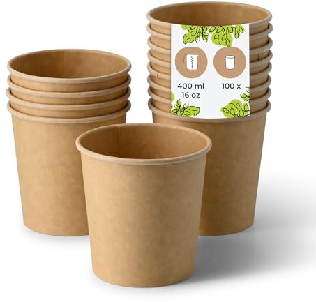 BIOZOYG Bol à soupe 100 pièce 400 ml / 16 oz, Ø 95 mm, marron - Bol carton, gobelet kraft - Recipient soupe - Coupelle aperitif, contenant soupe, assiette à soupe, pasta box
