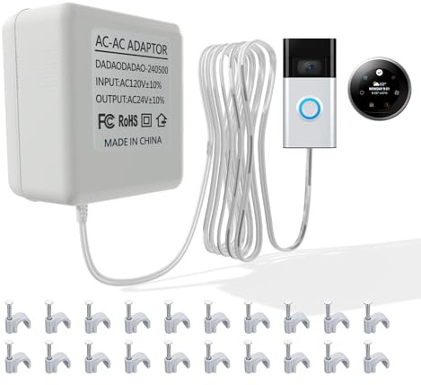 Doorbell Transformer 16-24 vac Ring Doorbell Ring Doorbell Wired Doorbell Transformer Ring Doorbell Charger Ring Power Adapter 24 Volt Transformer C Wire Adapter for Smart Thermostat (240500-16.4ft)