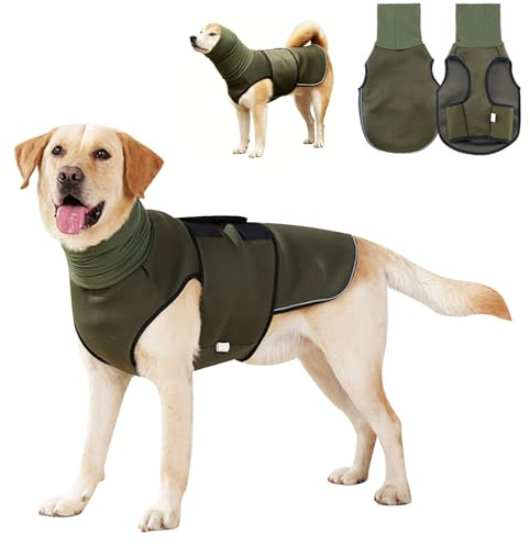 Chaleco Calmante para Perros Transpirable, Chaleco Antiestrés para Perro con Orejeras y Capucha, Abrigo para Perros Que Alivia Ansiedad Ajustable, para Perro Aliviar el Nerviosismo (Verde, XL)