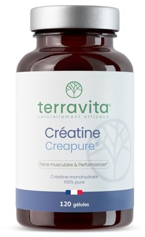 Créatine Monohydrate Creapure® 120 Gélules | Energie, Force et Mémoire | 3000 mg par Portion | Préservation de la Masse Musculaire | Pour Homme et Femme | 100% Pure Sans Additifs | Terravita