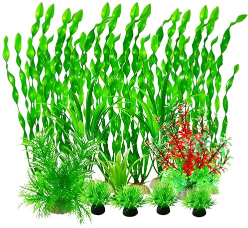 JTHTJOK 15 plantas acuáticas artificiales para acuario, juego de decoración de plantas de acuario, plantas de plástico, seguras para todos los peces, plantas de plástico vivas para acuarios y piscinas