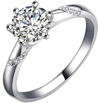 Homxi Damen Hochzeitsringe Ringe Weißgold 9 K, 6 Zinken Rund mit Moissanit 2 Karat, Damen Verlobung Ring Silber, Gr. 52 (16.6)