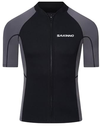 iiniim Herren Neoprenanzug Jacke 2mm Neopren Oberteil Kurzarm Tauchen Jacke mit Reißverschluss Neoprenanzug Tops Schwimmen Surfen Schnorcheln Grau 4XL