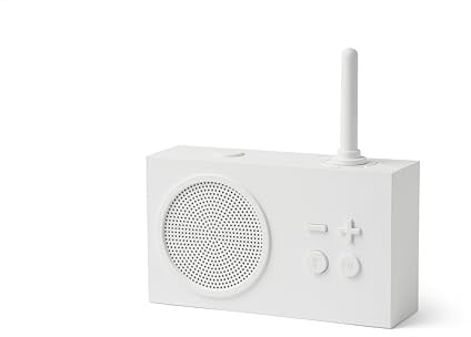 Lexon TYKHO 3 - Altavoz Bluetooth portátil y radio FM retro, resistente al agua con batería recargable (blanco)