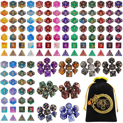 YILAIDA Polyedrische Würfel, 26 Farben Rollenspiele Glitzer Würfel für DND | 182 PCS Vieleck Spiel Würfel mit Beutel für Dungeons and Dragons RPG MTG Tischspiele Dice D4 D6 D8 D10(00-90 und 0-9) D12 D20