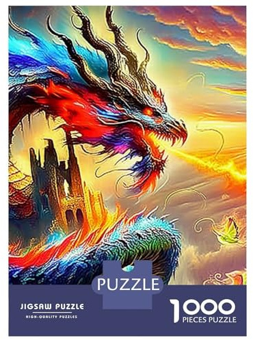 Drachen Karton 1000 PC DIY Rainbow Drachen Puzzle Erwachsene & Teenager, Spaß Familienaktivität, Stresslinderung, Farben & Wanddekoration 52x38cm/1000pcs