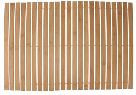 BRIGHTFUFU Tapis de Salle de Bain en Bambou Antidérapant pour Hôtel et Chambre, Tapis de Bain Élégant en Plastique Kaki, sans Assemblage Requis