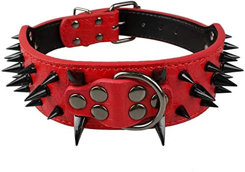 Hundehalsband Mit Scharfen Stacheln Besetzte Luxuriös Gepolsterte LederhalSWänder für Mittelgroße Hunde 5cm Breite Halskette Gegen Beißen (XS, RT-SW)