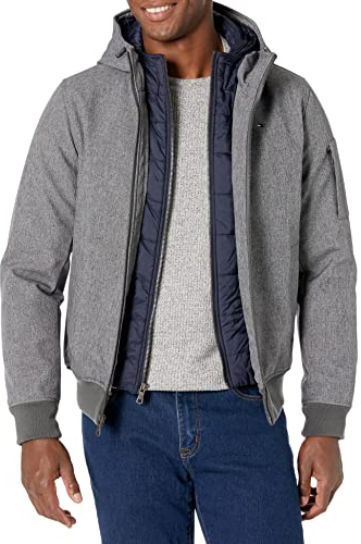 Tommy Hilfiger Soft Shell Sherpa Lined Performance Jacket Chaqueta, Gris Jaspeado, L para Hombre