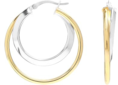 LeCalla Sterling Silber Schmuck Light-Weight Zwei-Ton-Doppel-Kreis Click-Top Hoop Ohrringe für Frauen 30mm