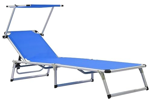 vidaXL Sonnenliege Blau Alu Dach Gartenliege Strandliege Liegestuhl Klappstuhl