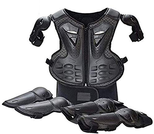 WJH Equipo de protección para la Motocicleta, Rodilleras + Coderas + Chaleco Protector para la Espalda para niños, protección Corporal Ajustable para Ciclismo, esquí